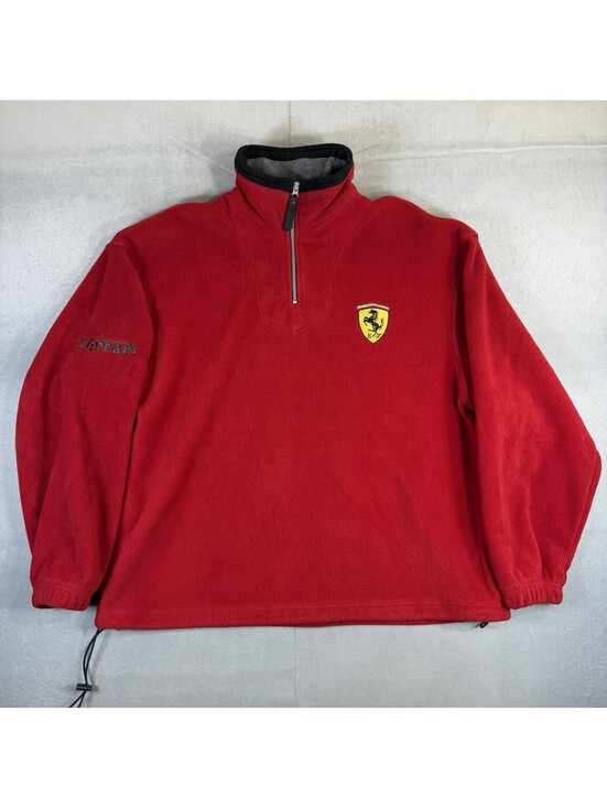 Vintage 90s Ferrari Sweater Mens Large Red Logo Fleece 1/4 Zip Formula 1 F1 1997